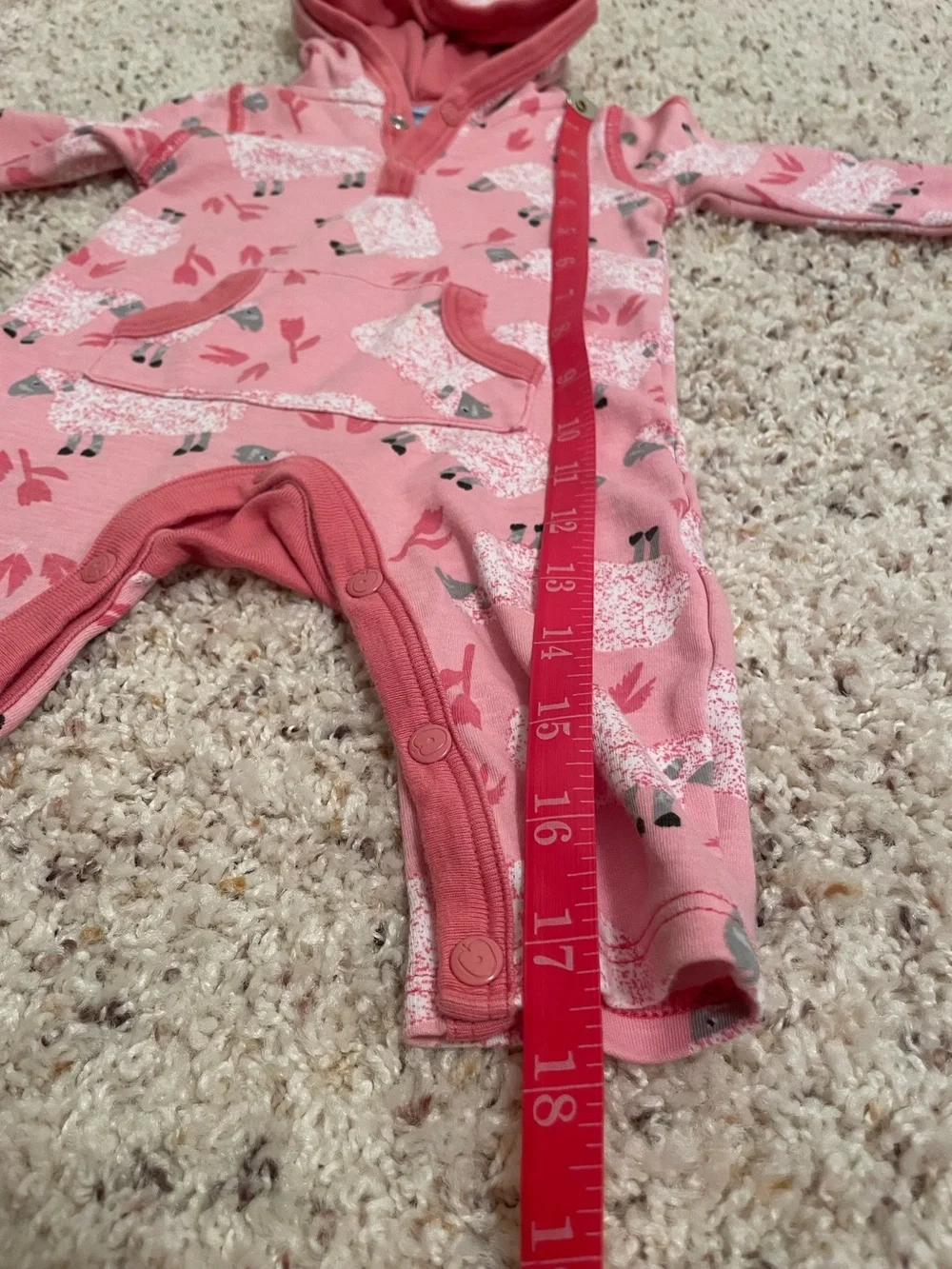 Eric Carle Pink Hooded One-Piece Romper Sheep Lamb 100% Cotton 6-9 months